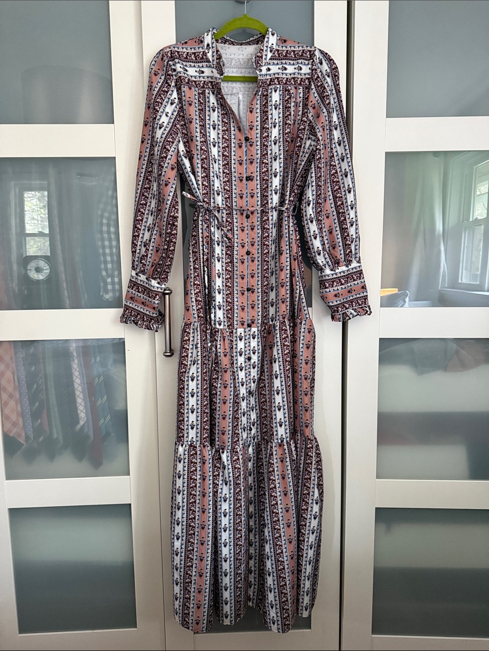 Emery Rose x Shein Brown Pink Striped Printed Maxi Tiered Dress Medium